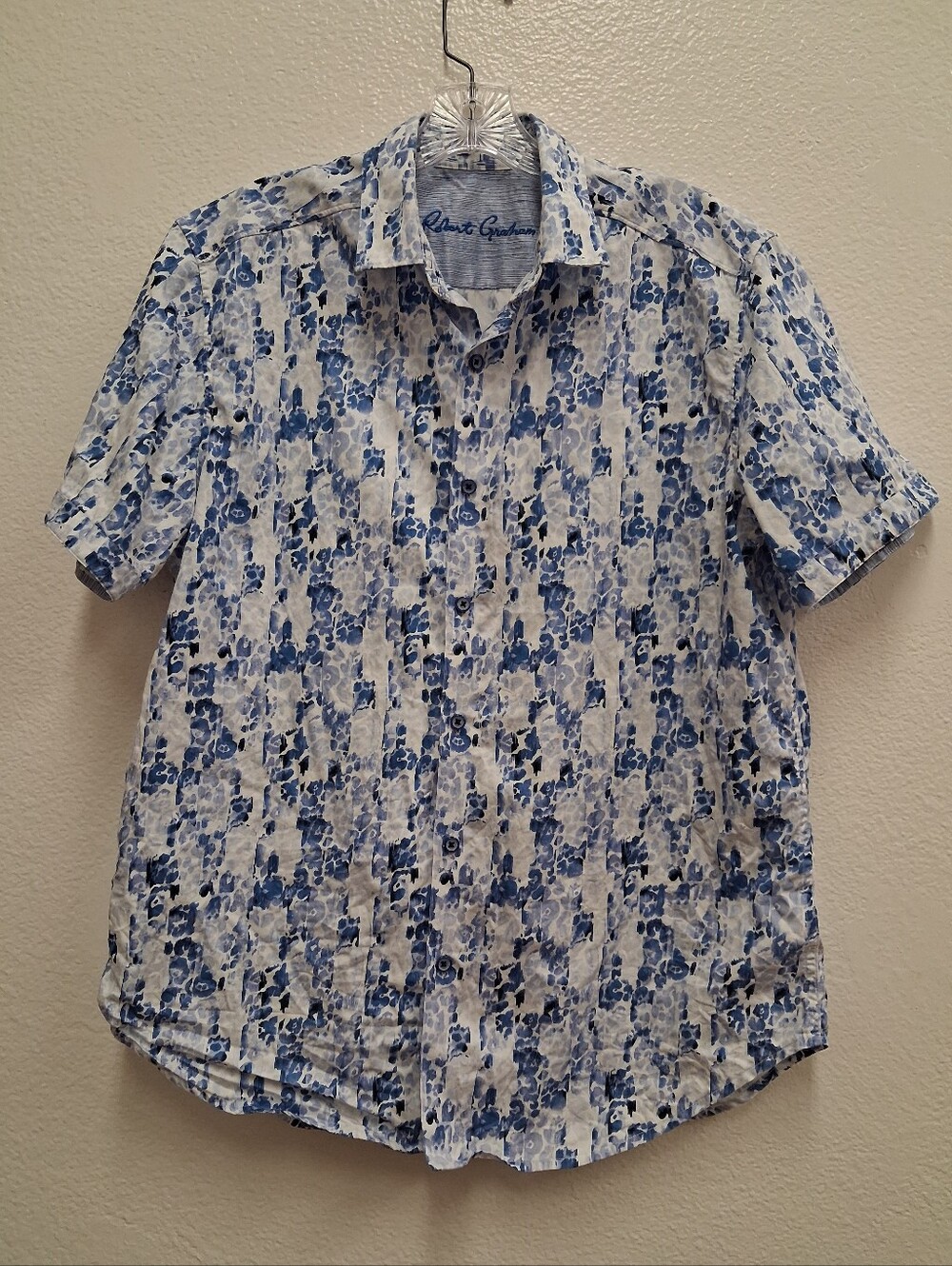 Robert Graham Shirt Mens Medium Blue Short Sleeve Button Front
